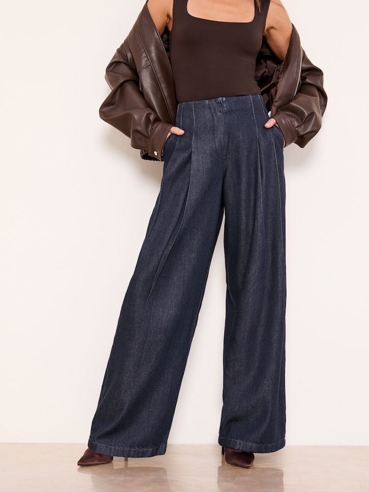 Lipsy Rinse Blue Wash Light Weight Palazzo Wide Leg Jeans - Image 1 of 4 Lipsy Rinse Blue Wash Light Weight Palazzo Wide Leg Jeans - Image 1 of 4