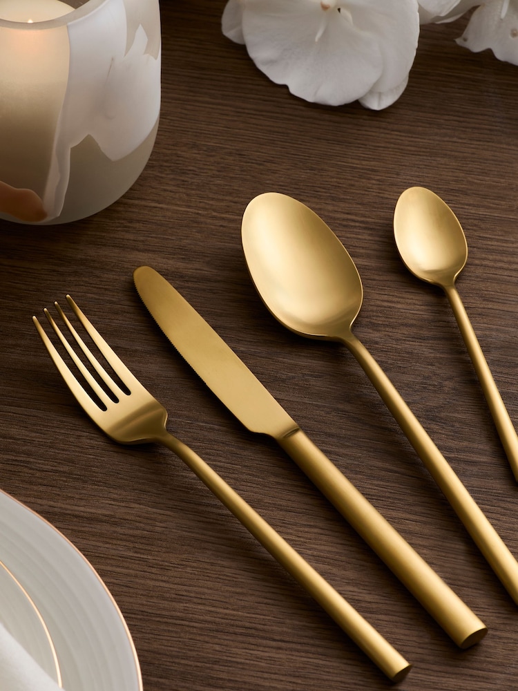 Gold Evie 16 Piece Stainless Steel Cutlery Set - Image 2 of 2 Gold Evie 16 Piece Stainless Steel Cutlery Set - Image 2 of 2