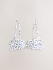 self. Cream/Blue Stripe Non Padded Underwire Bikini Top - Image 6 of 9
