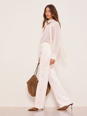 Lipsy White Lace Side Wide Leg Jeans - Image 1 of 5