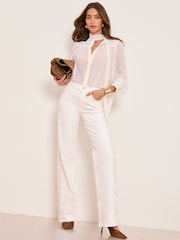 Lipsy White Lace Side Wide Leg Jeans - Image 3 of 5