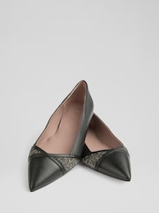 LK Bennett Black Diane Crystal  Detail Pointed Flats - Image 3 of 4