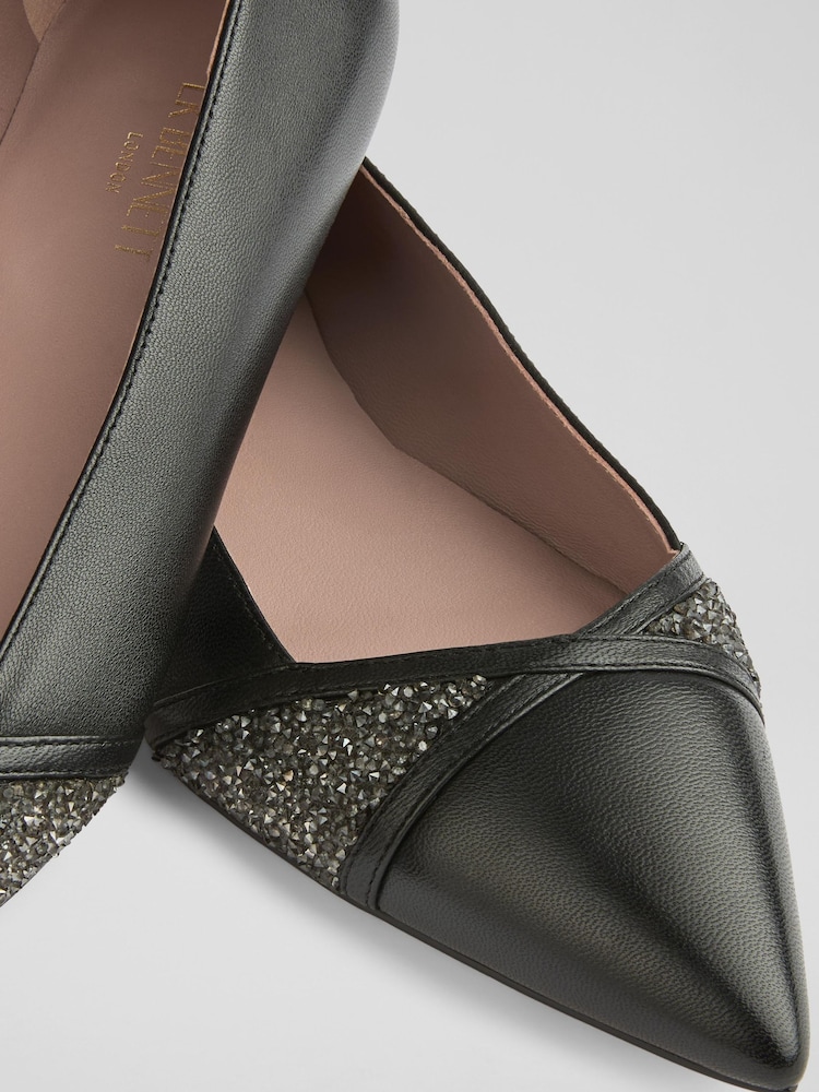 LK Bennett Black Diane Crystal  Detail Pointed Flats - Image 4 of 4