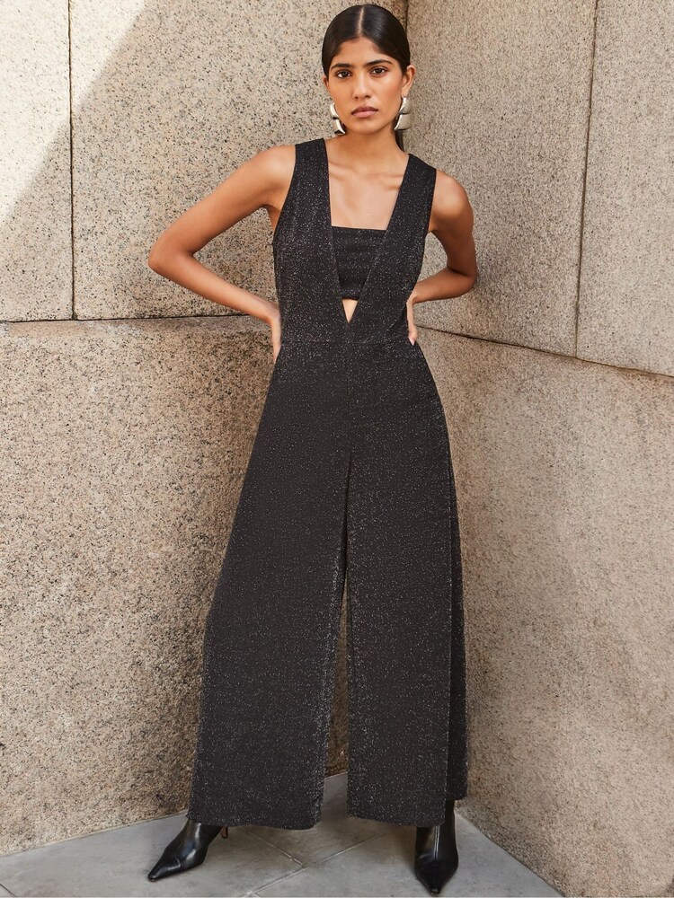 Ro&Zo Black Sparkle Ponte Jumpsuit - Image 1 of 4