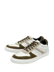 Frank Wright Off White Leather And Suede Lace-Up Trainers - Image 2 of 4