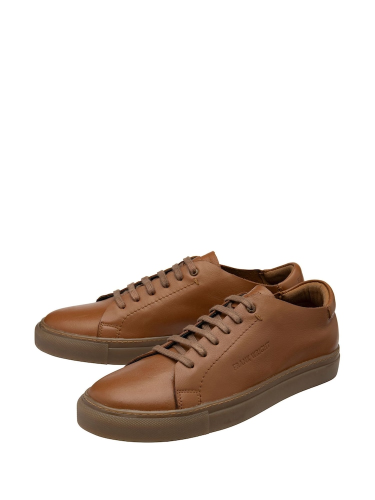 Frank Wright Brown Premium Leather Lace-Up Trainers - Image 2 of 4 Frank Wright Brown Premium Leather Lace-Up Trainers - Image 2 of 4