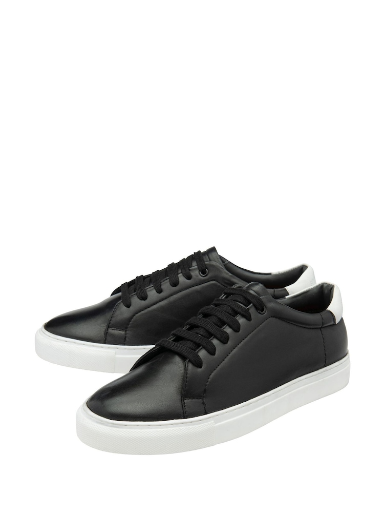 Frank Wright Black Leather Lace-Up Classic Trainers - Image 2 of 4 Frank Wright Black Leather Lace-Up Classic Trainers - Image 2 of 4