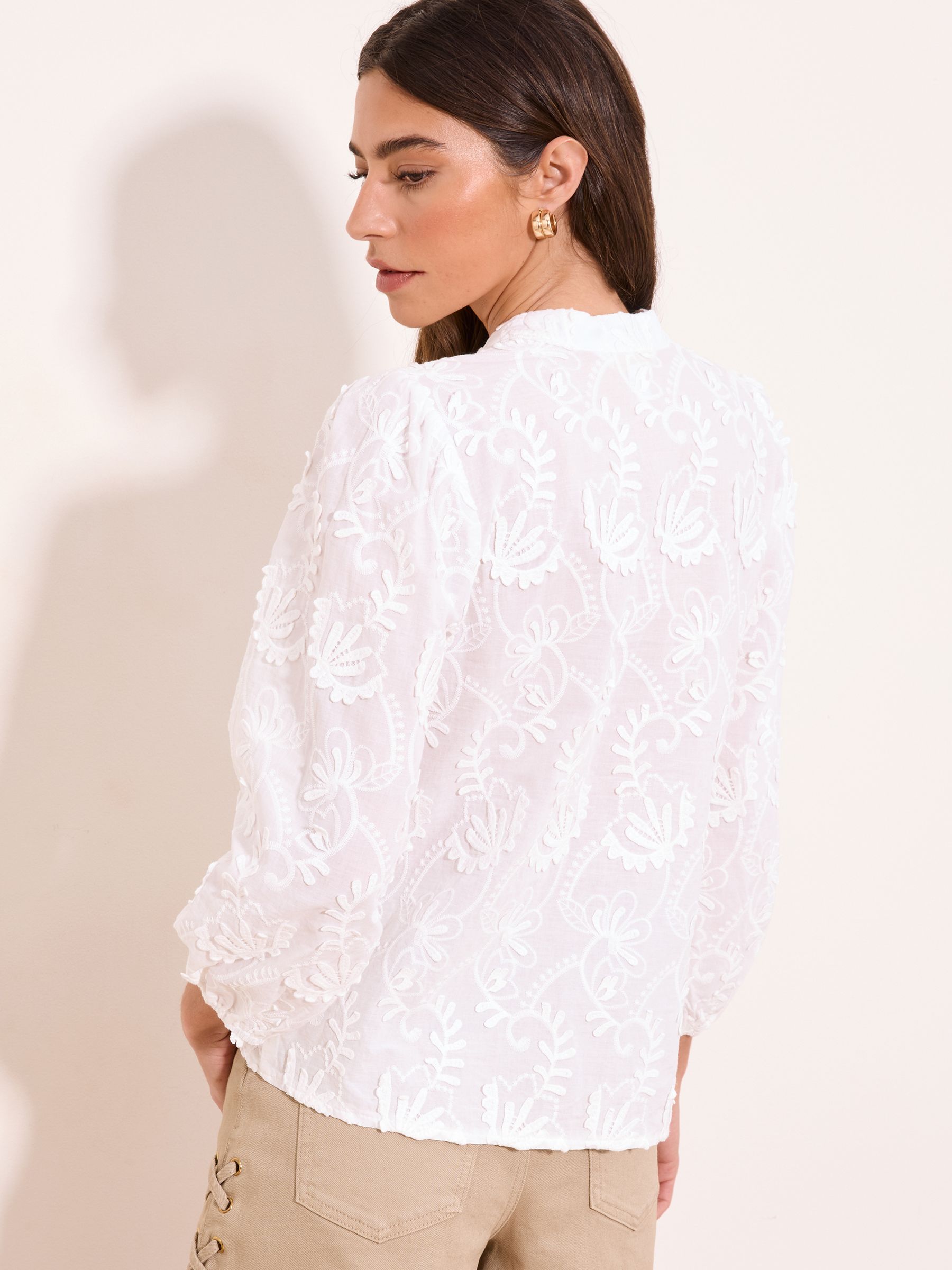 Buy Lipsy White 3D Floral 3/4 Sleeve Embroidered Grandad Blouse