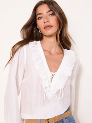 Lipsy White Ruffle Tie Blouse - Image 1 of 4