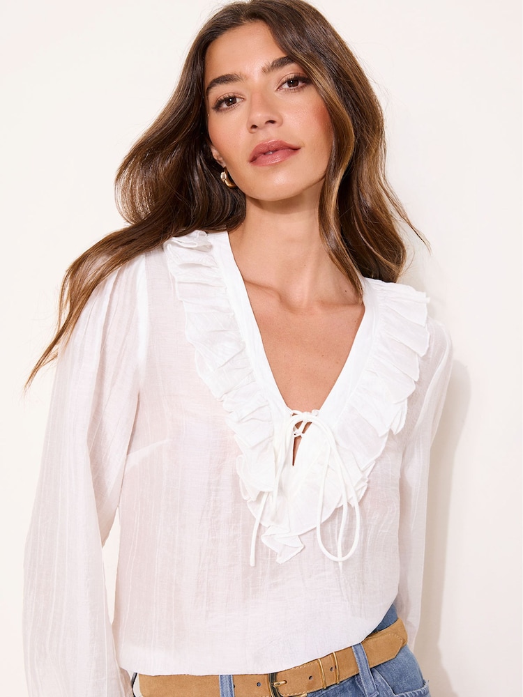 Lipsy White Ruffle Tie Blouse - Image 1 of 4