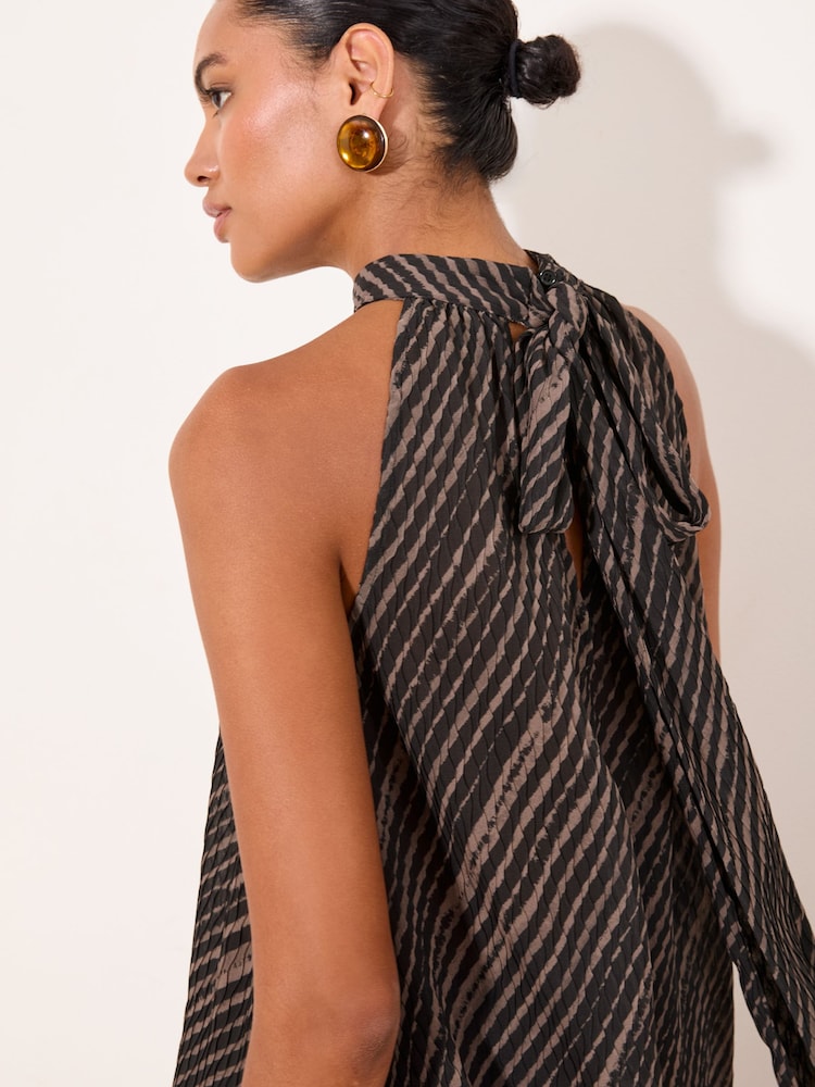 Lipsy Brown Striped Plisse Halter Neck Top - Image 2 of 5
