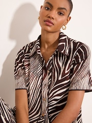 Lipsy Chocolate Brown Zebra Crinkle Short Sleeve Shirt - Image 3 of 4