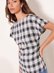 Lipsy Monochrome Check Ruched Side Top - Image 1 of 4