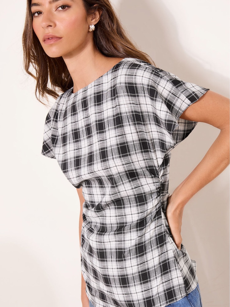Lipsy Monochrome Check Ruched Side Top - Image 1 of 4