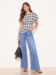 Lipsy Monochrome Check Ruched Side Top - Image 3 of 4