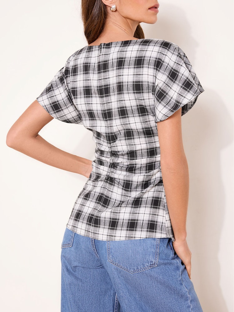 Lipsy Monochrome Check Ruched Side Top - Image 4 of 4