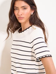 Lipsy Monochrome Stripe Scallop Detail T-Shirt - Image 2 of 4