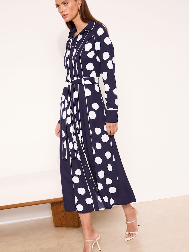 Lipsy Navy Petite Spot Shirt Midi Dress - Image 2 of 4
