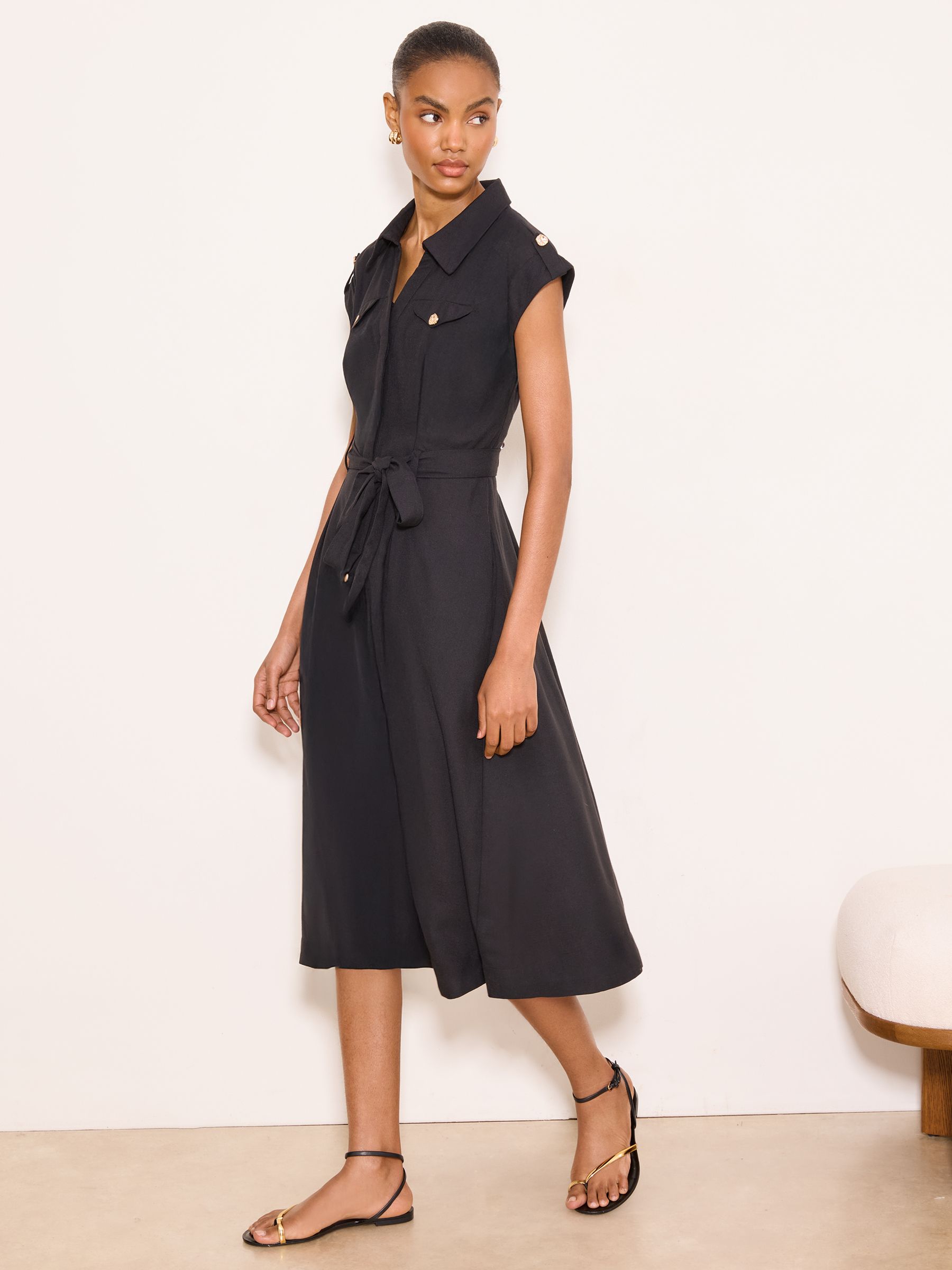 Buy Lipsy Black Petite Button Through Short Sleeve Midi Shirt