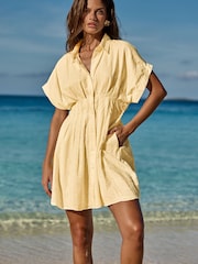 Lipsy Yellow Petite Short Sleeve Broderie Mini Shirt Dress - Image 1 of 4