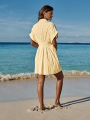 Lipsy Yellow Petite Short Sleeve Broderie Mini Shirt Dress - Image 4 of 4