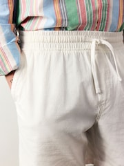 White Textured Cotton Linen Blend Drawstring Shorts - Image 4 of 7