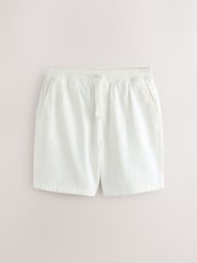 White Textured Cotton Linen Blend Drawstring Shorts - Image 5 of 7