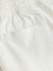White Textured Cotton Linen Blend Drawstring Shorts - Image 7 of 7