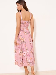 Lipsy Pink Floral Petite Pink Floral Strappy Historic Waist Midi Dress - Image 5 of 5