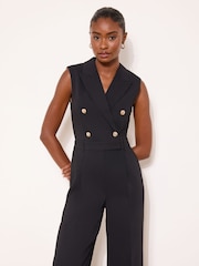 Lipsy Black Petite Tux Sleeveless Military Button Jumpsuit - Image 2 of 4