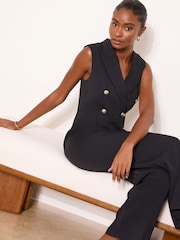 Lipsy Black Petite Tux Sleeveless Military Button Jumpsuit - Image 3 of 4