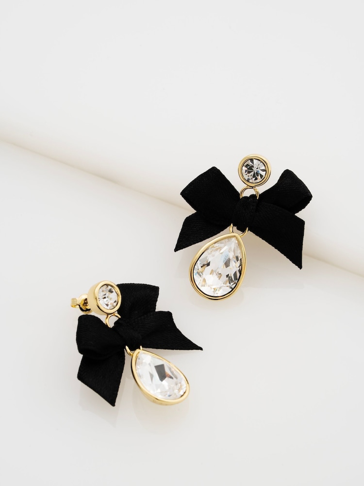 Ted Baker Gold Tone Ritala: Ribbon Bow Crystal Drop Earrings - Image 1 of 4