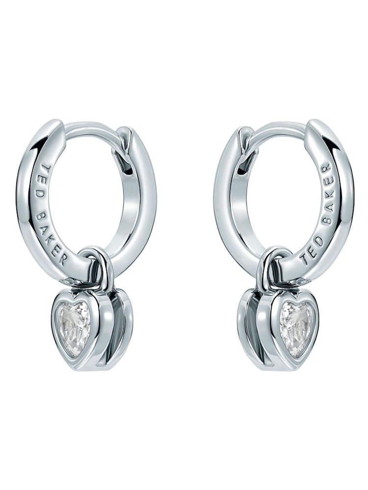 Ted Baker Shimmer Silver Tone Harper: Mini Crystal Heart Huggie Earrings - Image 2 of 5 Ted Baker Shimmer Silver Tone Harper: Mini Crystal Heart Huggie Earrings - Image 2 of 5