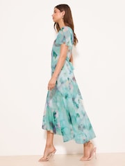 Lipsy Light Blue Printed Tie Waist Short Sleeve Midi Dress - Image 4 of 5