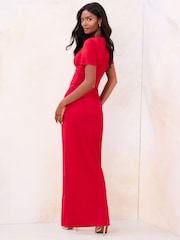 Lipsy Red Petite Drape Skirt Ruched Maxi Dress - Image 2 of 4
