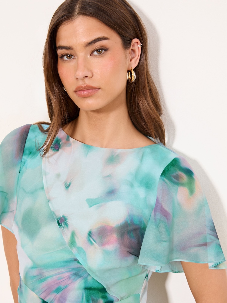 Lipsy Light Blue Petite Printed Tie Waist Short Sleeve Midi Dress - Image 2 of 5 Lipsy Light Blue Petite Printed Tie Waist Short Sleeve Midi Dress - Image 2 of 5