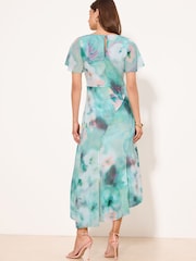Lipsy Light Blue Petite Printed Tie Waist Short Sleeve Midi Dress - Image 5 of 5