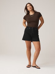 Black Hourglass Split Hem High Rise Denim Shorts - Image 2 of 9