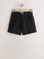Black Hourglass Split Hem High Rise Denim Shorts - Image 7 of 9