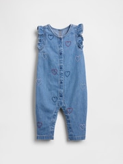 Gap Blue Denim Embroidered Heart One-Piece (0-24mths) - Image 1 of 3