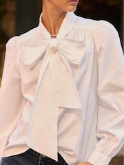 Baukjen Araya Cotton Bow Neck White Blouse - Image 4 of 5