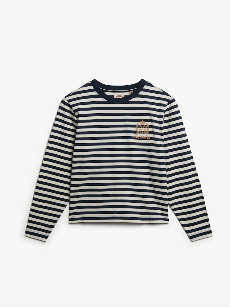 Superdry Blue Country Club Long Sleeve Stripe Top - Image 6 of 6 Superdry Blue Country Club Long Sleeve Stripe Top - Image 6 of 6