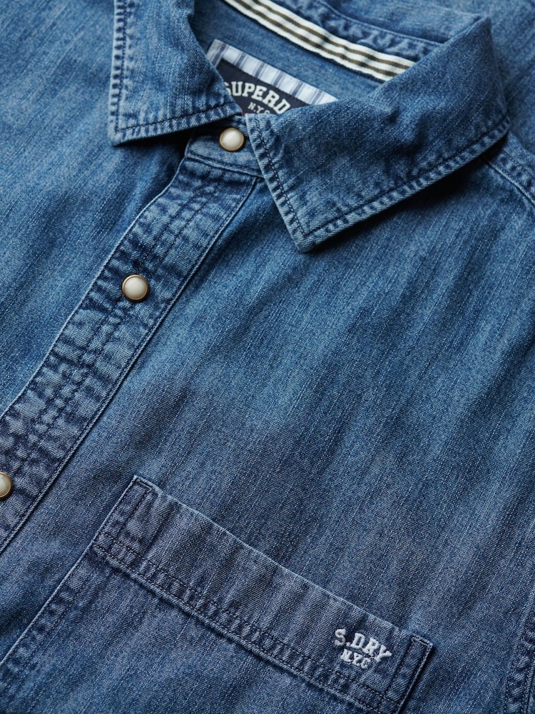 Superdry Blue Denim Oversized Shirt - Image 7 of 7 Superdry Blue Denim Oversized Shirt - Image 7 of 7