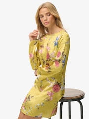 Superdry Yellow Jacquard Flare Sleeve Mini Dress - Image 2 of 8