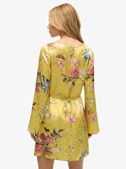 Superdry Yellow Jacquard Flare Sleeve Mini Dress - Image 3 of 8
