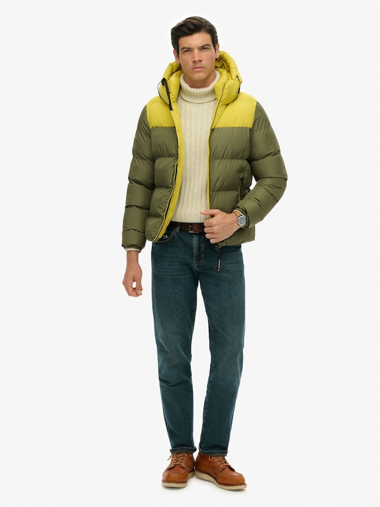 Superdry Green Colourblock Hooded Puffer Jacket - Image 2 of 7