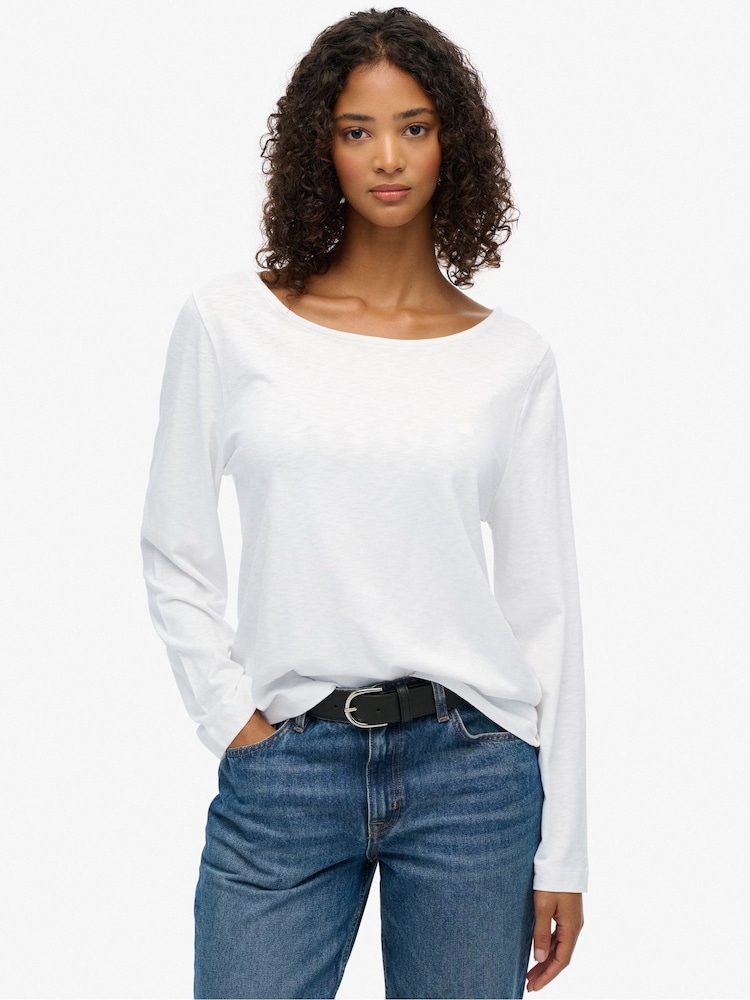 Superdry White Studios Slub Long Sleeve Top - Image 1 of 7