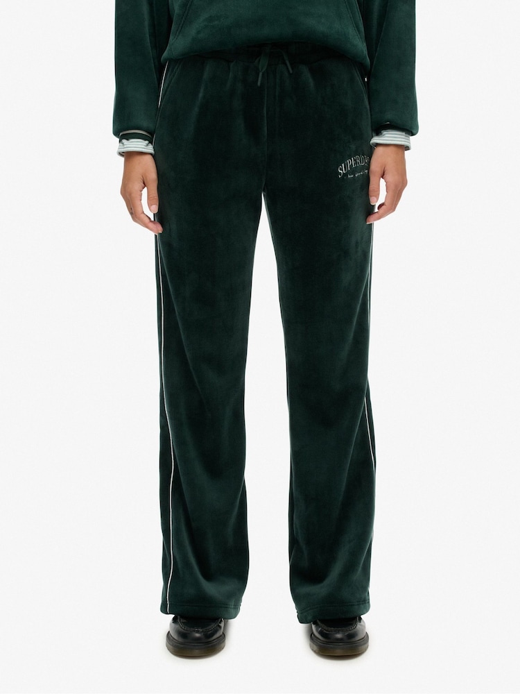 Superdry Green Country Club Velour Straight Joggers - Image 1 of 8 Superdry Green Country Club Velour Straight Joggers - Image 1 of 8