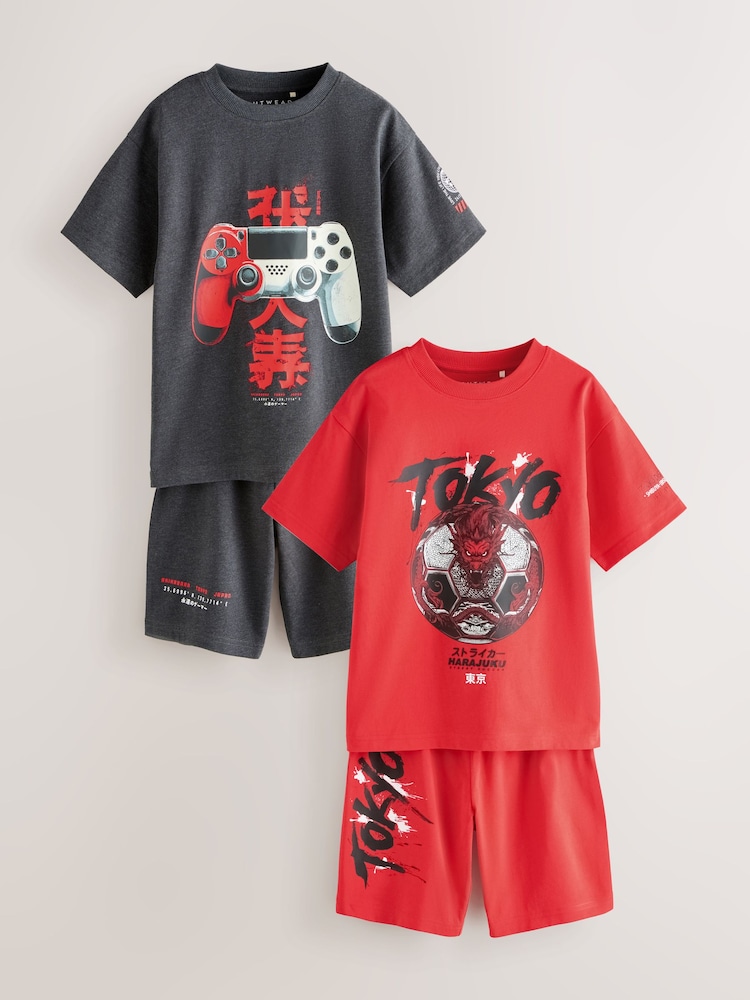 Серый/красный футбольный мяч Tokyo - Короткая пижама 2 пачкой (3-16лет) - Изображение 1 6