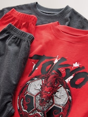 Grey/Red Tokyo Football Short Pyjamas 2 Pack (3-16yrs) - Image 10 of 11